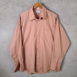 Vintage Lucasini Shirt Mens 17.5 34-35 Salmon Pink Long Sleeve Dress Button Up